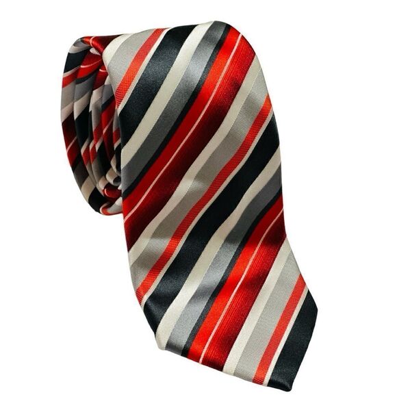STAFFORD ESSENTIALS Men's Neck Tie, Elegant 
Red/ Black Grey white Strip… - Picture 1 of 13